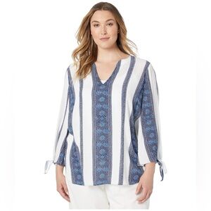 Michael Kors Blue and White Patterned Blouse